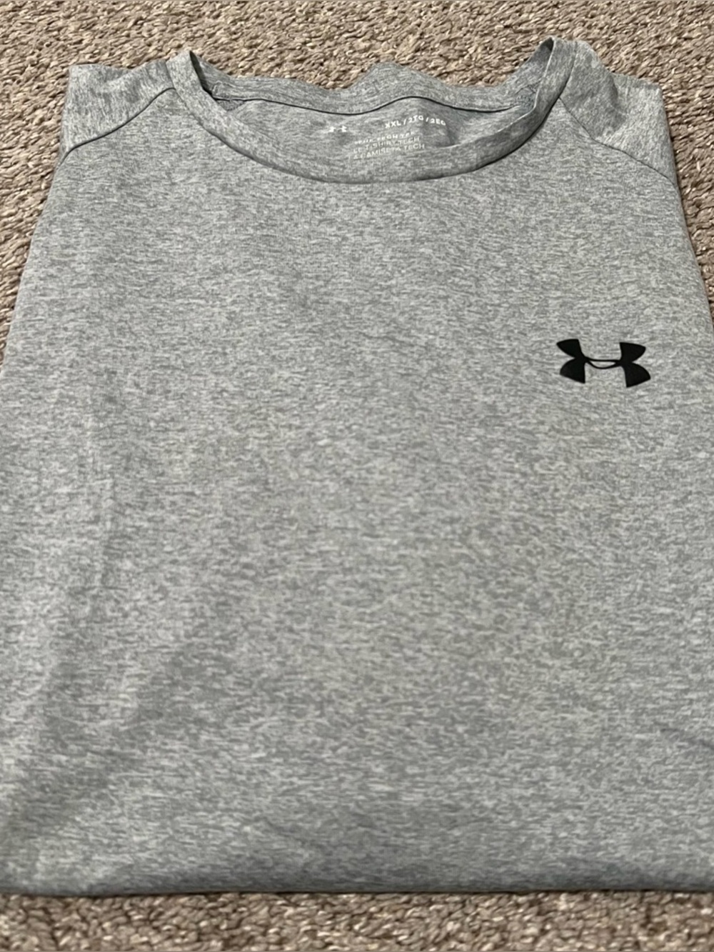Under Armour Light Gray Crew Tech Tee with Black Logo Size XXL